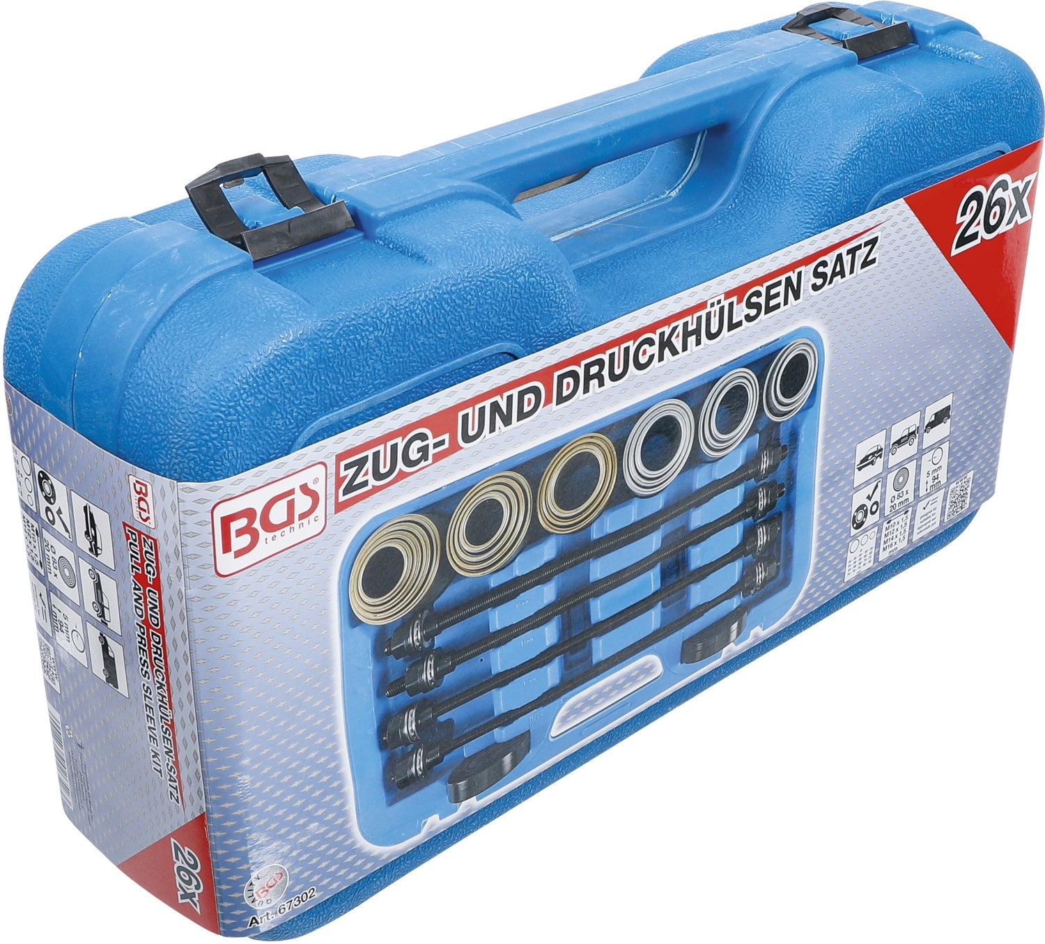 BGS 67302 Satz Zughülsen & Druckhülsen mit 4 Spindeln 26 teilig