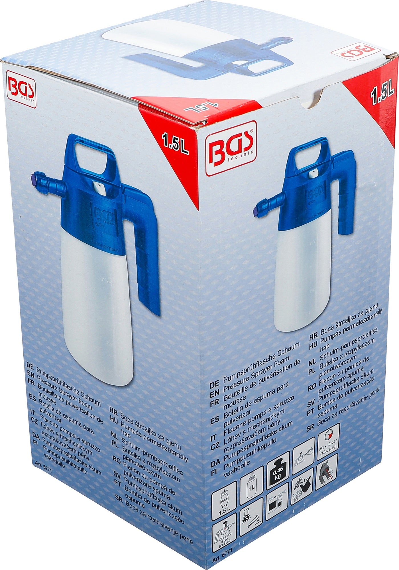 BGS 6771 Pumpsprühflasche Schaum Volumen 1,5 Liter 10 Ersatzfilter 3 Düsen