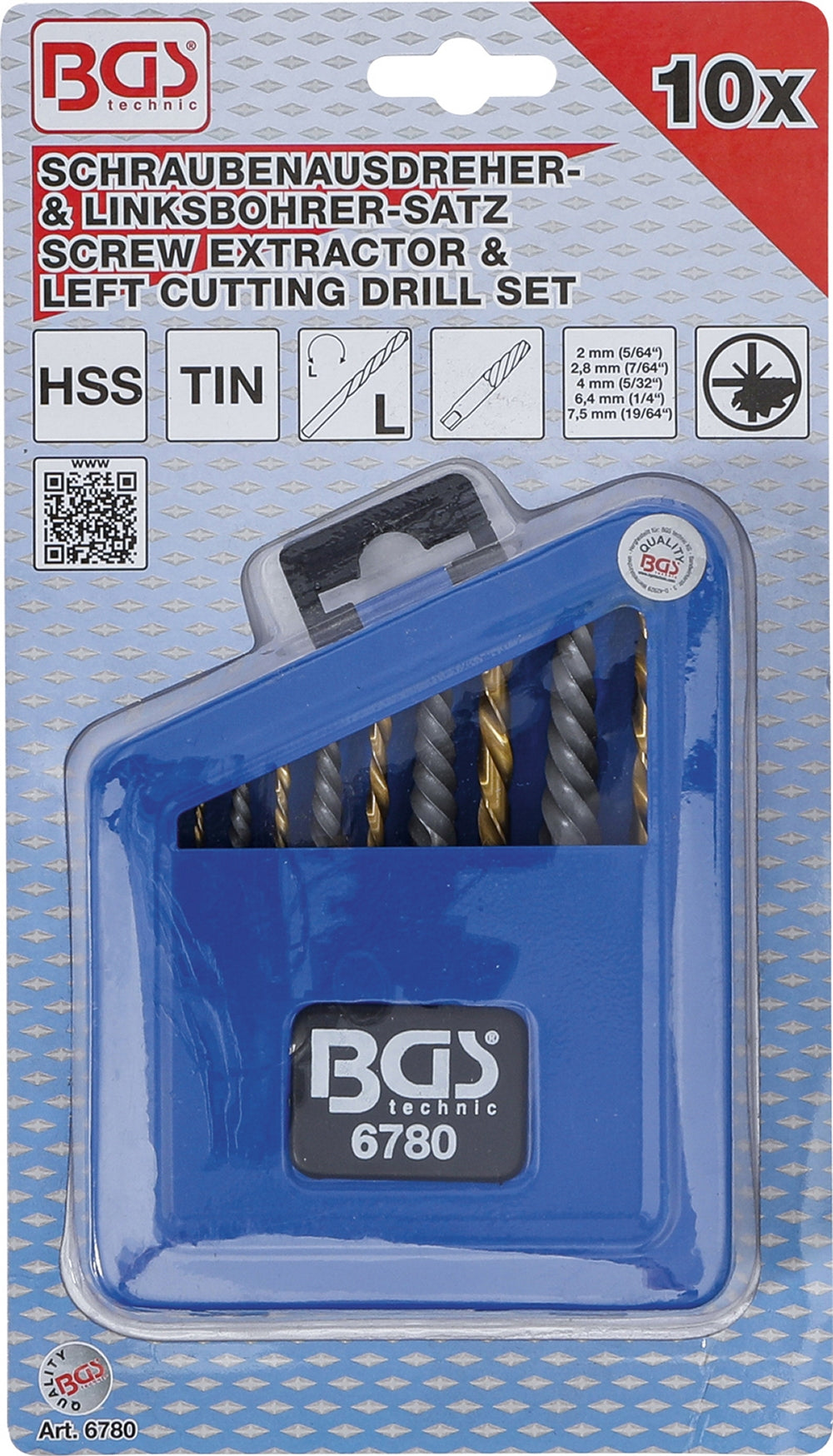 BGS 6780 Satz Schraubenausdreher & Linksbohrer HSS titan-nitriert 2-7,5mm