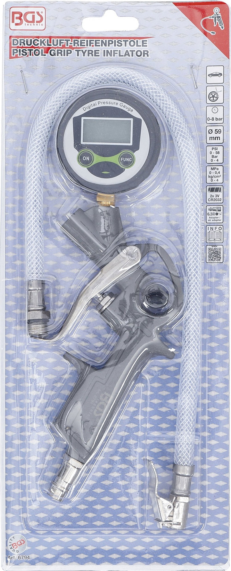 BGS 6794 Druckluft Reifenfüllpistole 0 - 8 bar digital