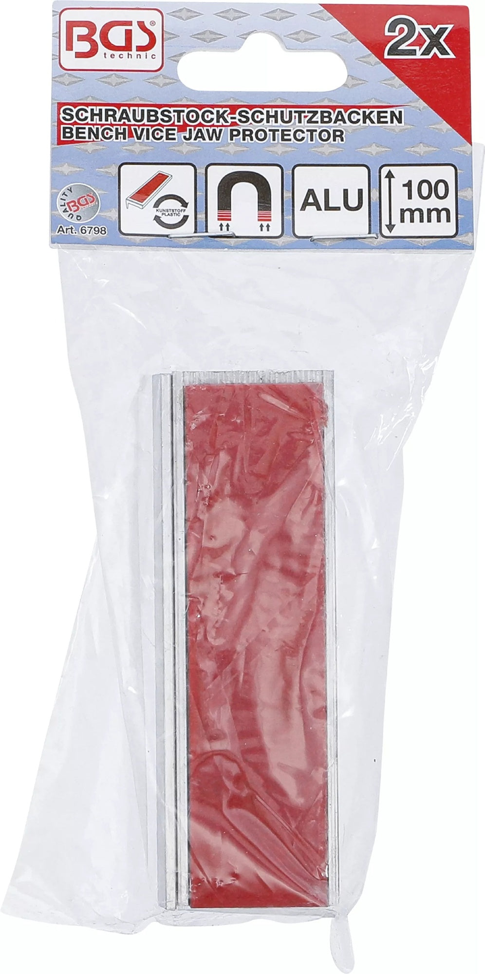 BGS 6798 Satz Schraubstock Schutzbacken aus Aluminium Breite 100mm mit Kunststoffauflage in rot 2 teilig