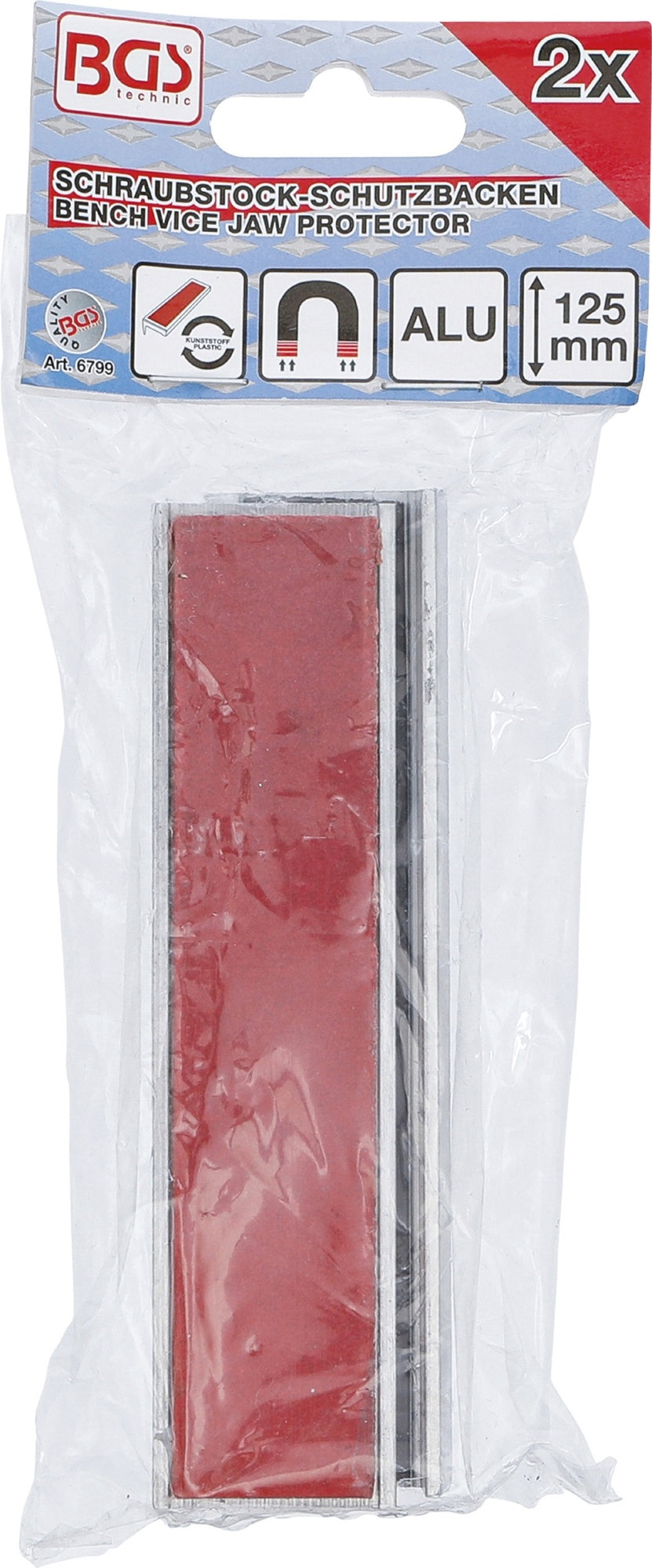 BGS 6799 Satz Schraubstock Schutzbacken aus Aluminium Breite 125mm mit Kunststoffauflage in rot 2 teilig