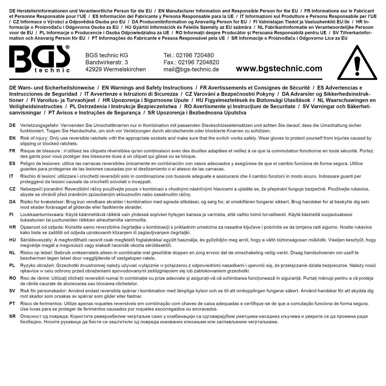 BGS 681 Umschaltknarre Ratsche gerade Ausführung feinverzahnt Abtrieb 10mm (3/8")