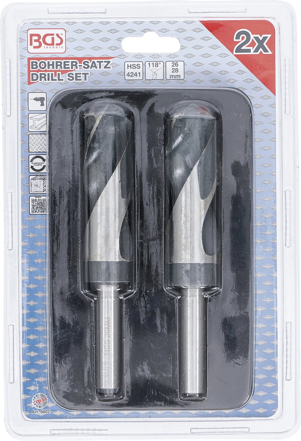 BGS 6802 Satz HSS Bohrer Ø26 + Ø28mm 2 teilig mit Schaft Ø13mm