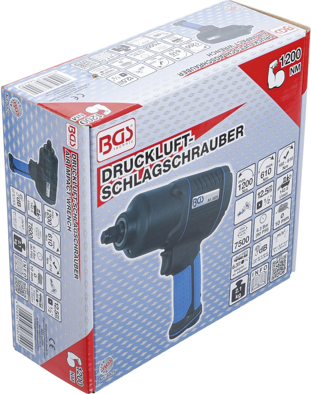 BGS 6829 Druckluft Schlagschrauber 12,5mm (1/2") max. 1200Nm zum Reifenwechsel