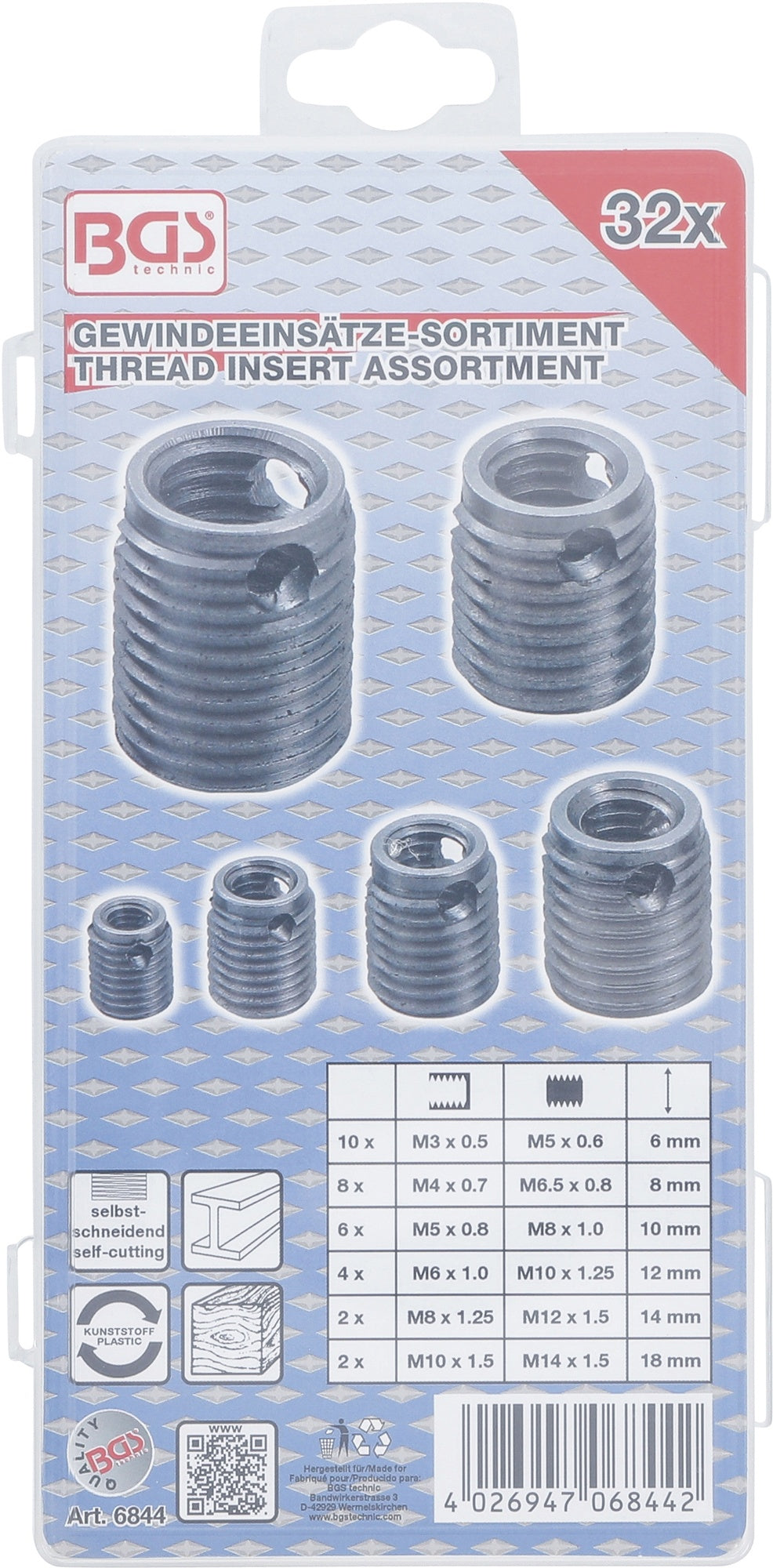 BGS 6844 Sortiment Gewindeeinsätze selbstschneidend 32-teilig