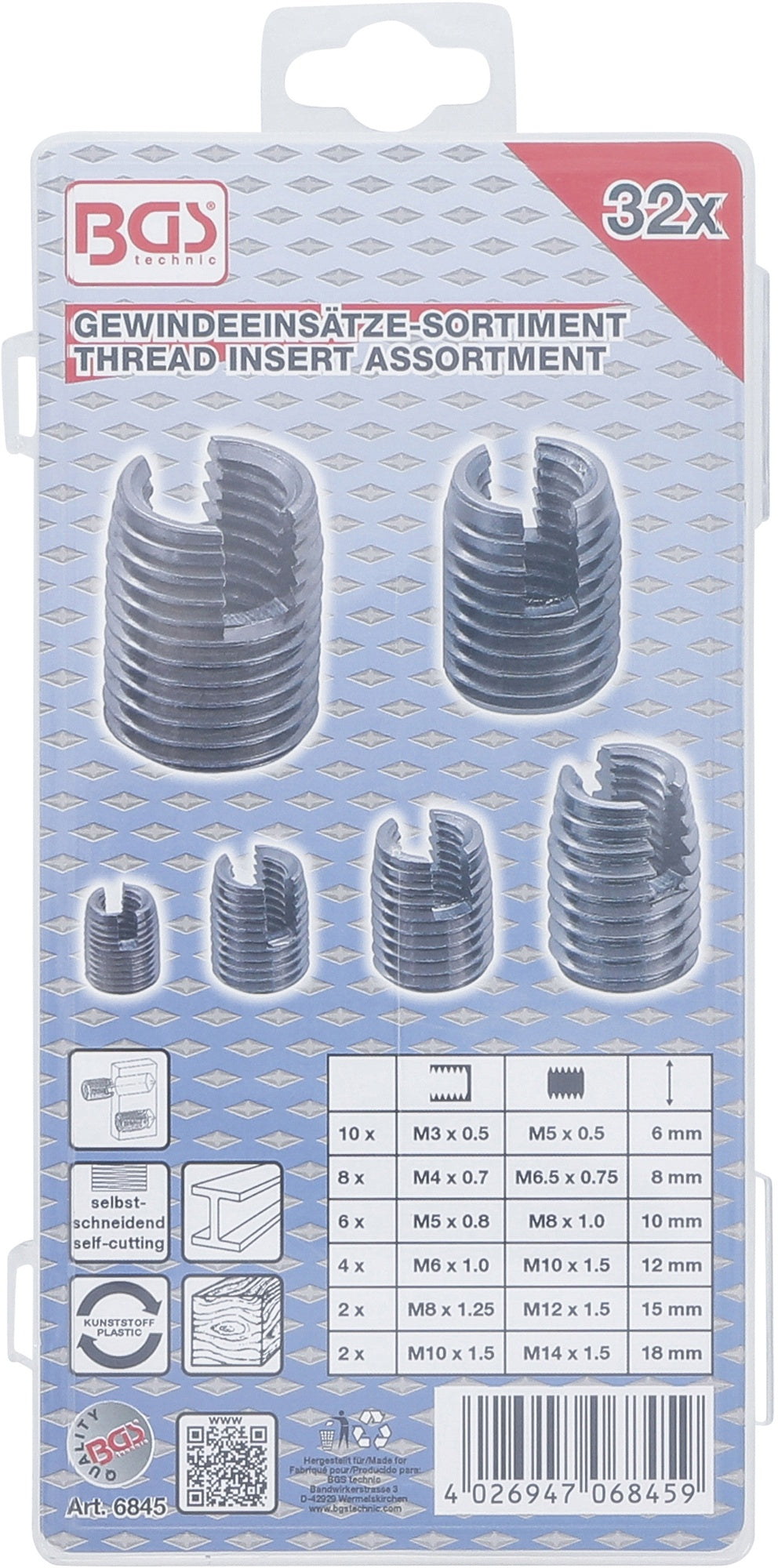 BGS 6845 Sortiment Gewindeeinsätze selbstschneidend 32-teilig