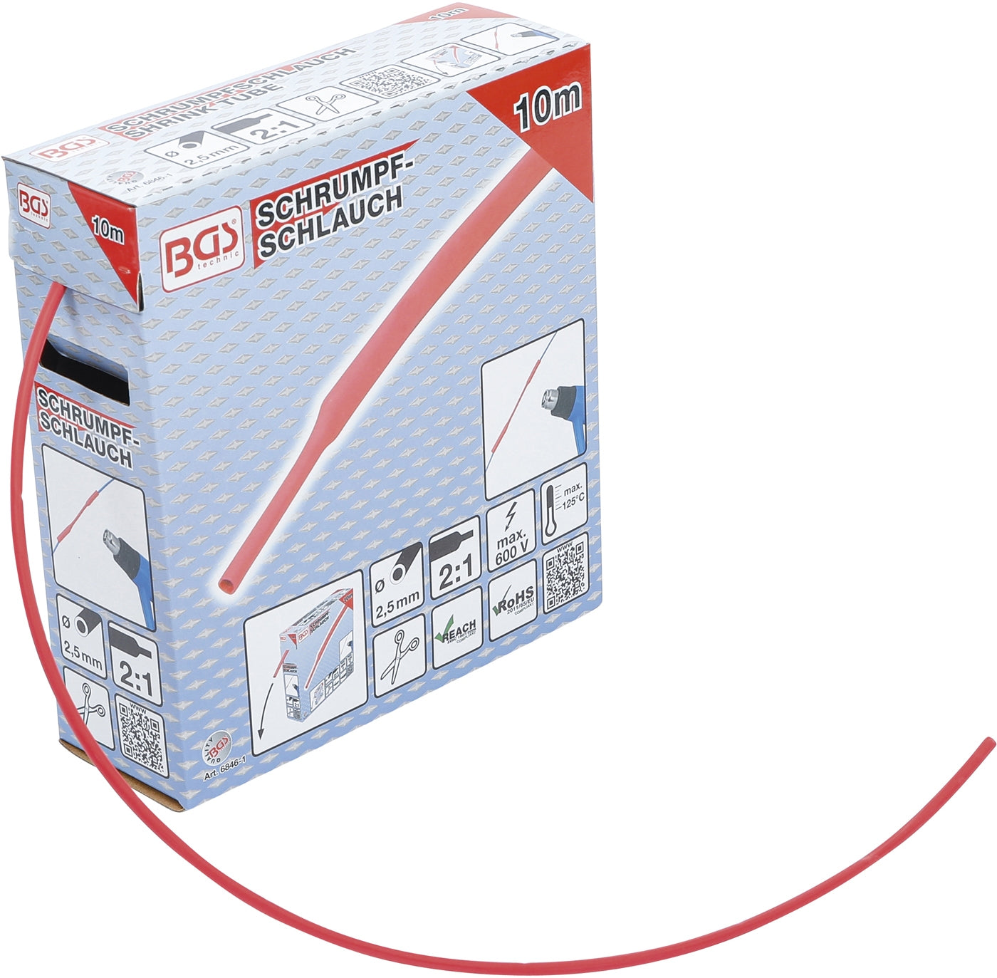 BGS 6846-1 Box Schrumpfschlauch rot Ø2,5mm 10 Meter zum Zuschneiden