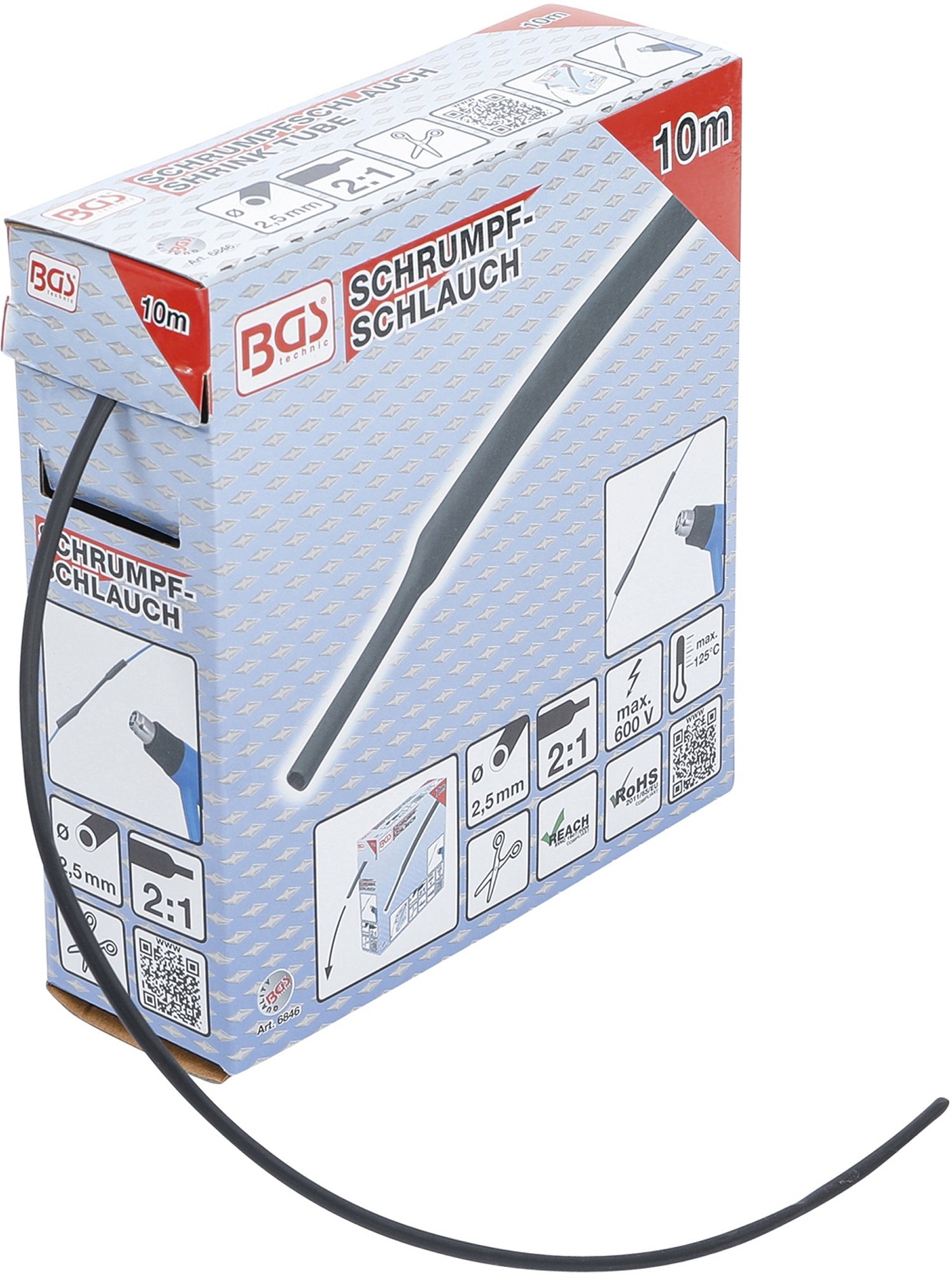 BGS 6846 Box Schrumpfschlauch schwarz Ø2,5mm 10 Meter zum Zuschneiden