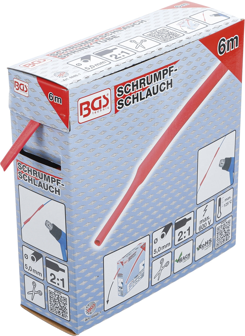 BGS 6848-1 Box Schrumpfschlauch rot Ø5mm 6 Meter zum Zuschneiden