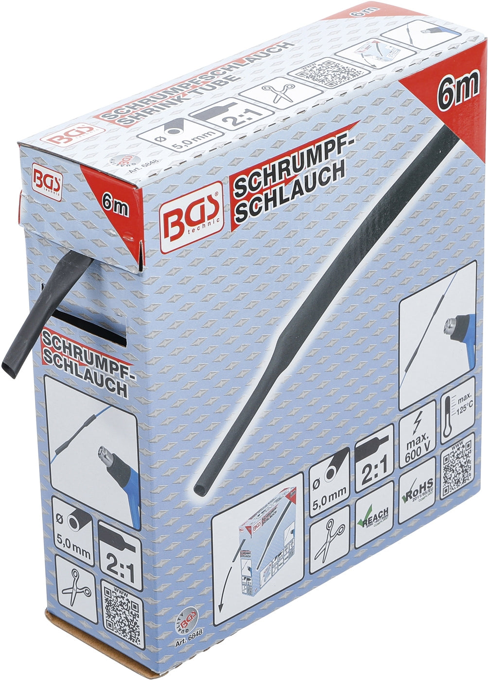 BGS 6848 Box Schrumpfschlauch schwarz Ø5mm 6 Meter zum Zuschneiden