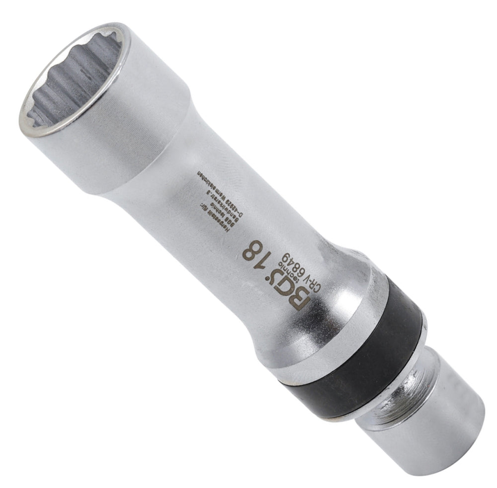 BGS 6849 Gelenkeinsatz 18mm für Zündkerzen Zwölfkant mit Haltefeder Antrieb Innenvierkant 10mm (3/8")