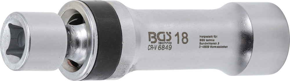 BGS 6849 Gelenkeinsatz 18mm für Zündkerzen Zwölfkant mit Haltefeder Antrieb Innenvierkant 10mm (3/8")