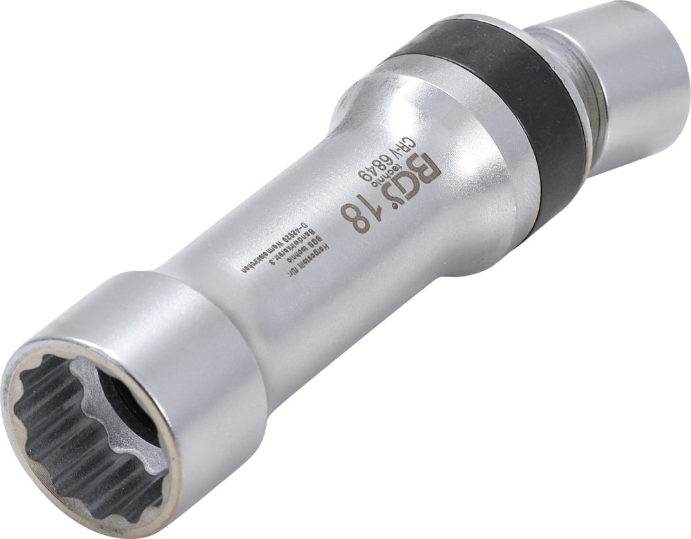 BGS 6849 Gelenkeinsatz 18mm für Zündkerzen Zwölfkant mit Haltefeder Antrieb Innenvierkant 10mm (3/8")