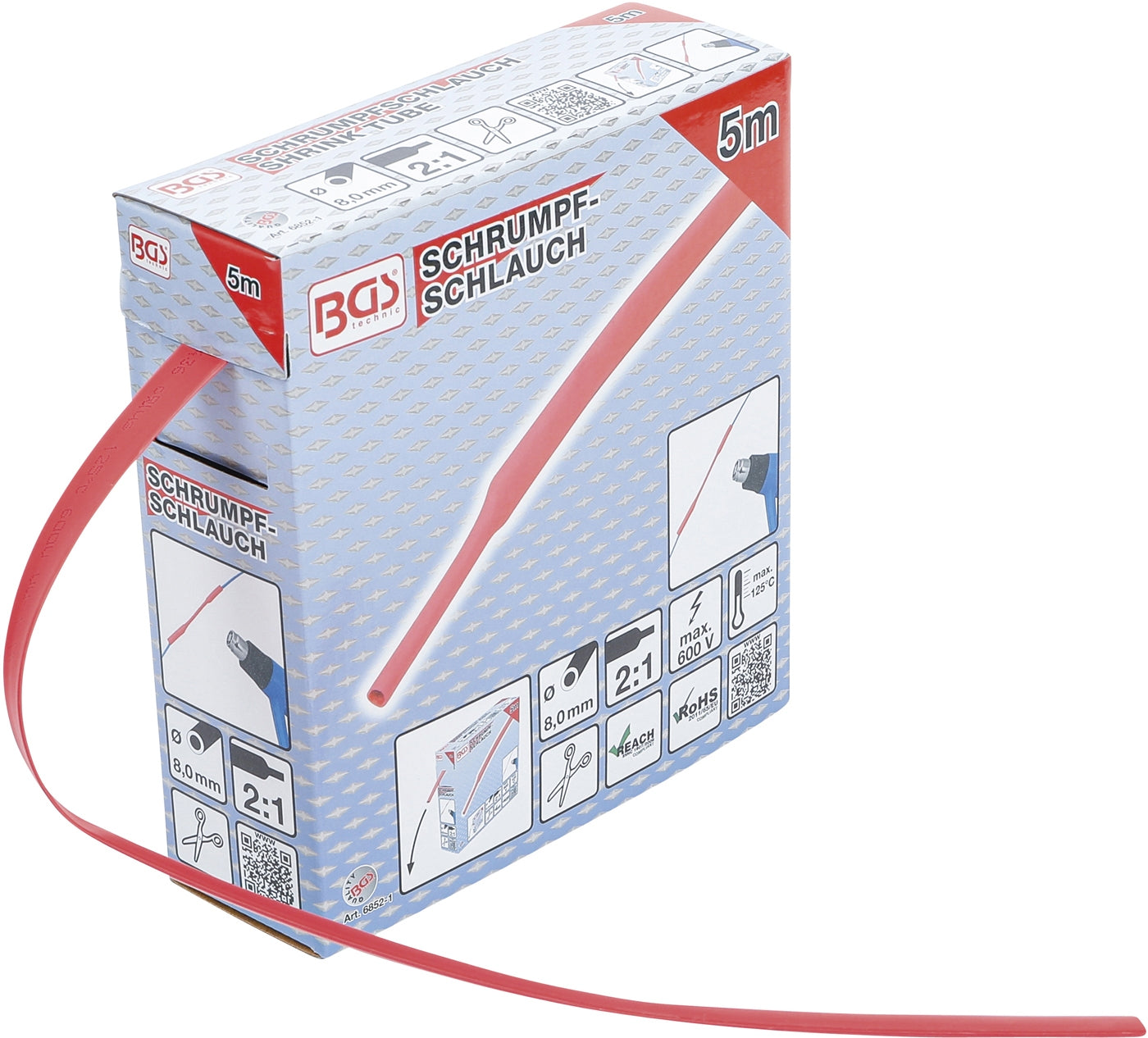 BGS 6852-1 Box Schrumpfschlauch rot Ø8mm 5 Meter zum Zuschneiden