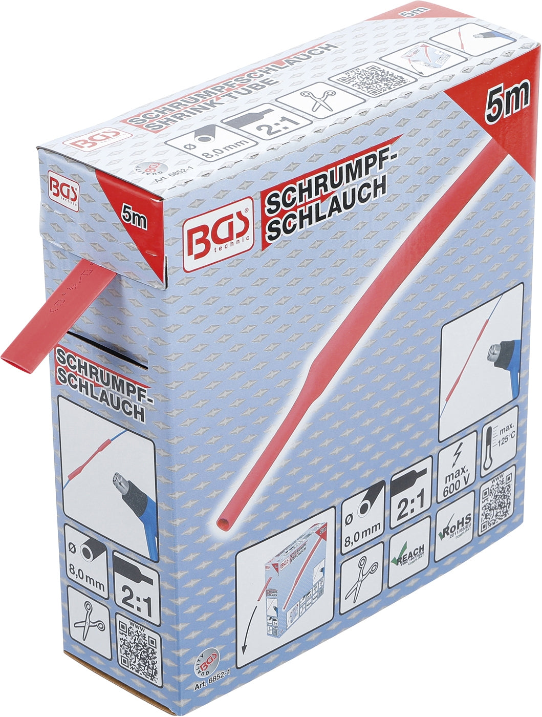 BGS 6852-1 Box Schrumpfschlauch rot Ø8mm 5 Meter zum Zuschneiden