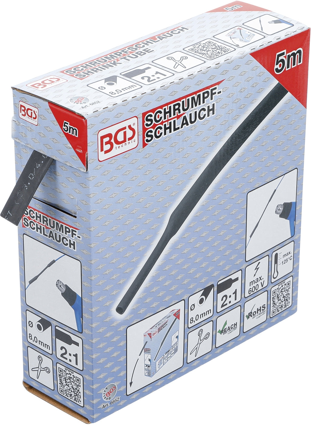 BGS 6852 Box Schrumpfschlauch schwarz Ø8mm 5 Meter zum Zuschneiden