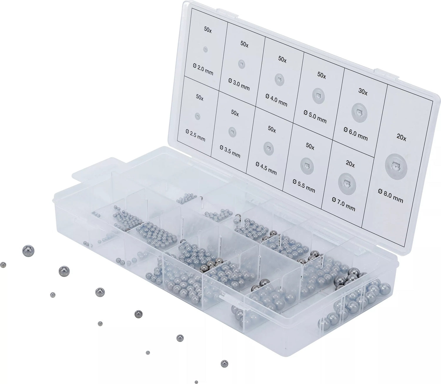 BGS 6853 Sortiment Stahlkugeln 470 teilig Durchmesser Ø 2,0 - 8,0mm