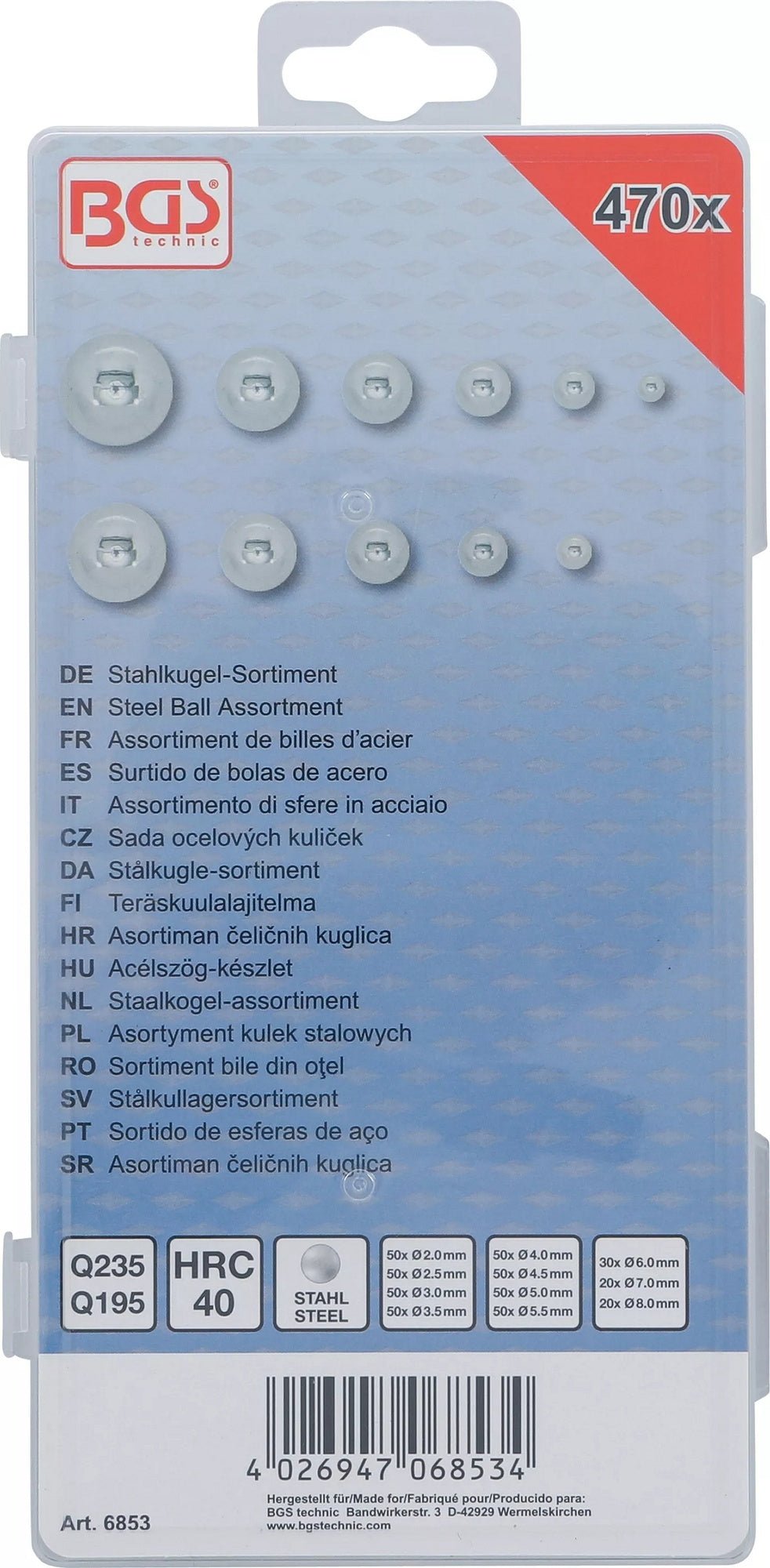 BGS 6853 Sortiment Stahlkugeln 470 teilig Durchmesser Ø 2,0 - 8,0mm