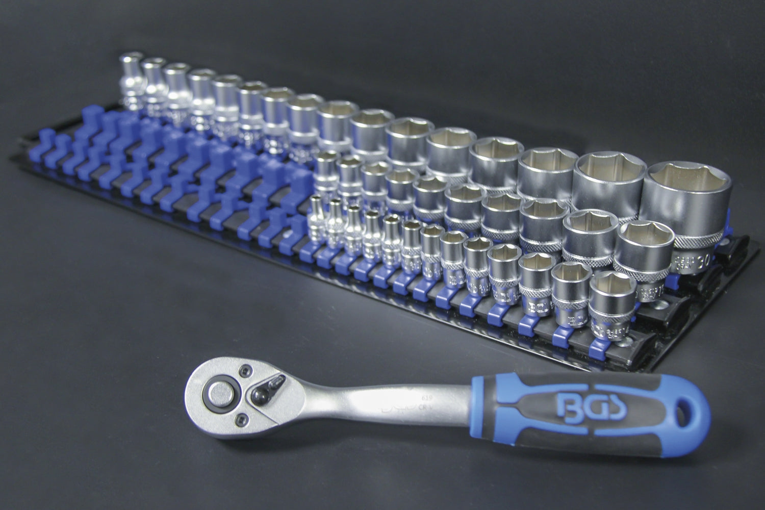 BGS 6871 Aufsteckschienen Set für Steckschlüsseleinsätze mit 80 Clips für Einsätze 6,3mm (1/4") 10mm (3/8") 12,5mm (1/2")