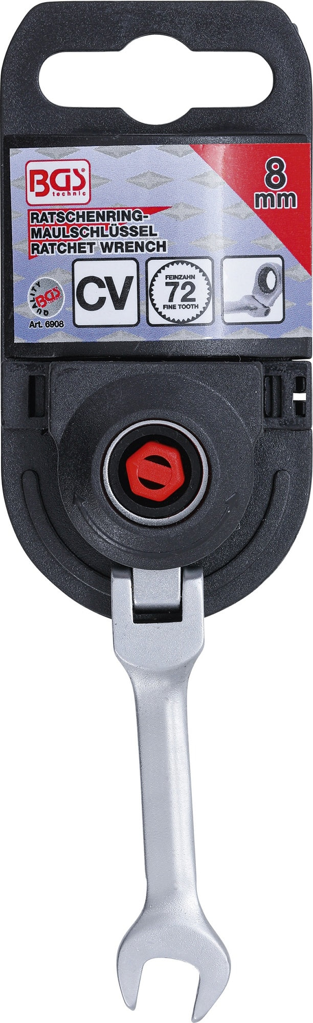 BGS 6908 Ratschenringmaulschlüssel kurz abwinkelbar Schlüsseleite 8mm