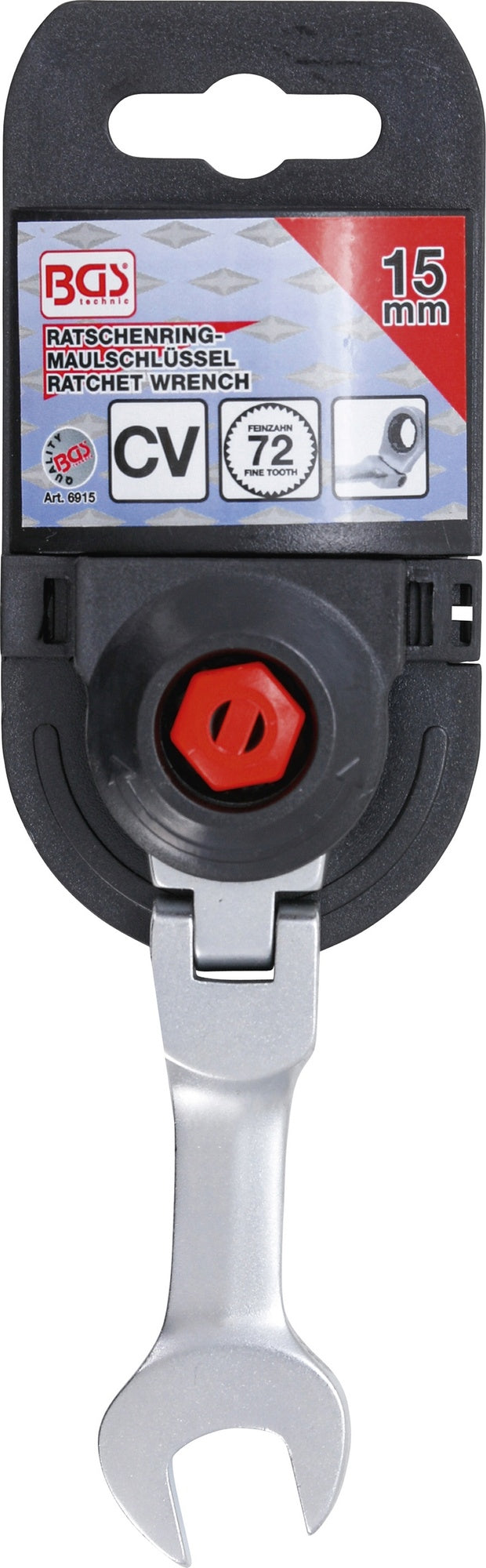 BGS 6915 Ratschenringmaulschlüssel kurz abwinkelbar Schlüsseleite 15mm