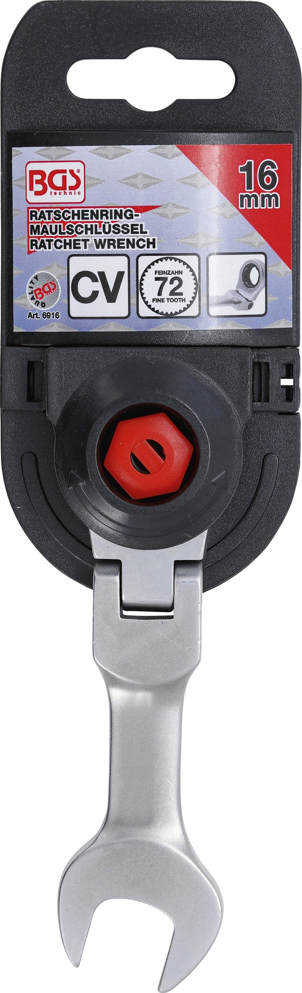 BGS 6916 Ratschenringmaulschlüssel kurz abwinkelbar Schlüsseleite 16mm