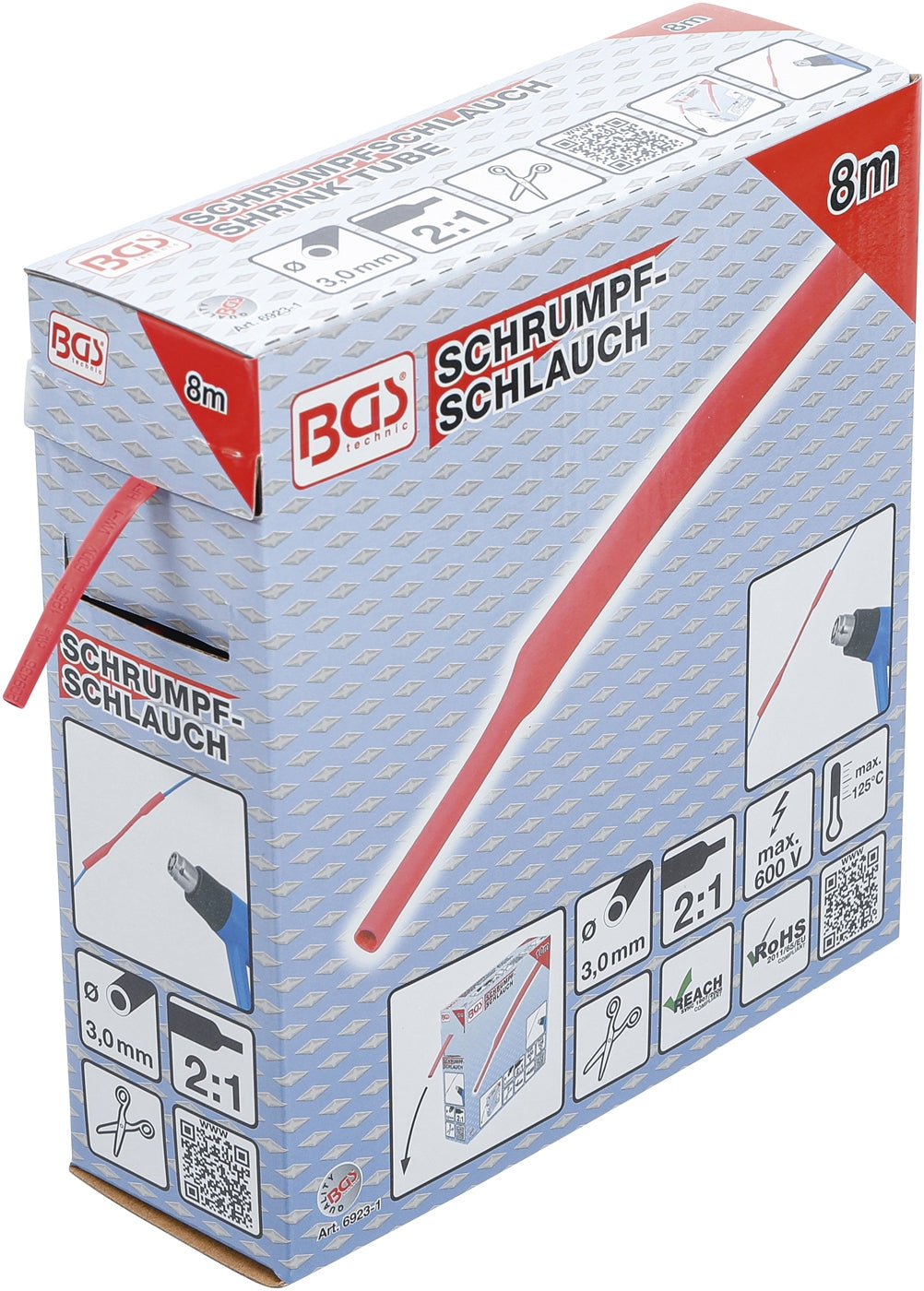BGS 6923-1 Box Schrumpfschlauch rot Ø3,2mm 10 Meter zum Zuschneiden
