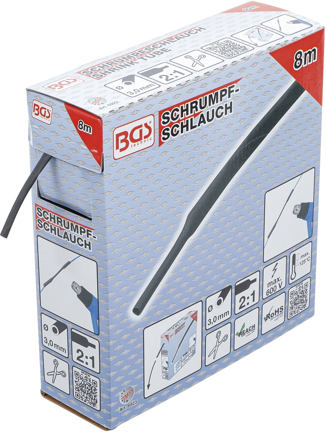 BGS 6923 Box Schrumpfschlauch schwarz Ø3,2mm 10 Meter zum Zuschneiden