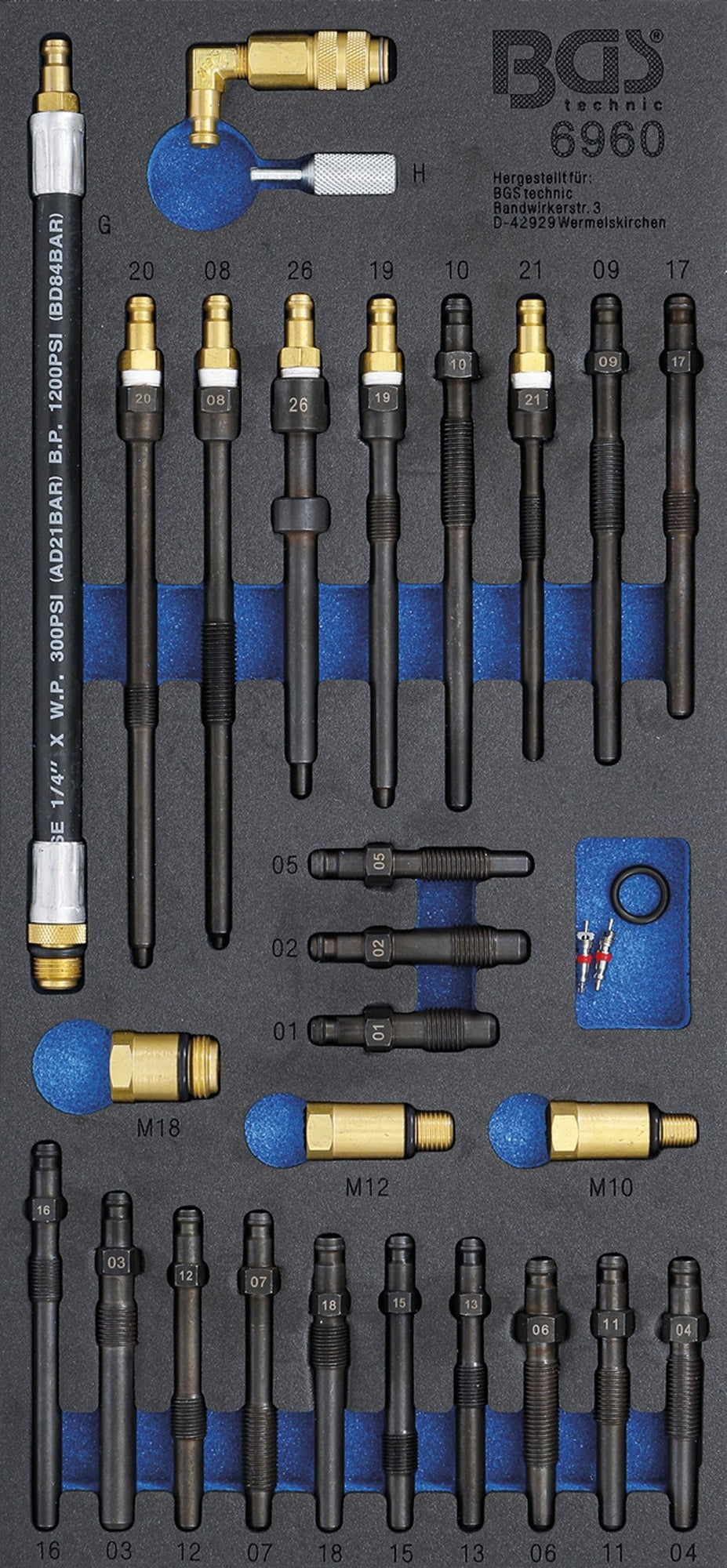 BGS 6960 Satz Adapter für Kompressions- und Druckverlusttester Werkstattwageneinlage 1/3 30-teilig