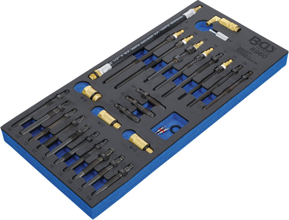 BGS 6960 Satz Adapter für Kompressions- und Druckverlusttester Werkstattwageneinlage 1/3 30-teilig
