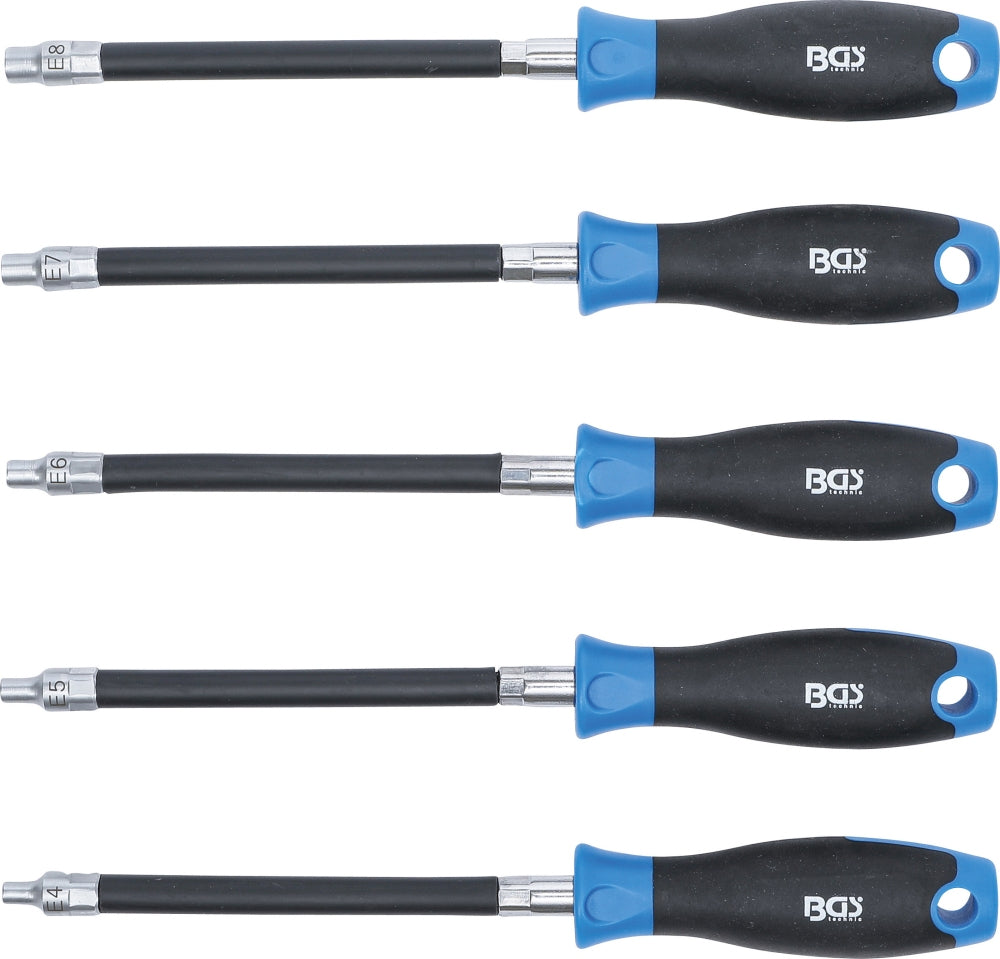 BGS 70019 Satz Flexible Schraubendreher mit Rundgriff E-Profil E4 - E8 Klingenlänge 150mm 5 teilig