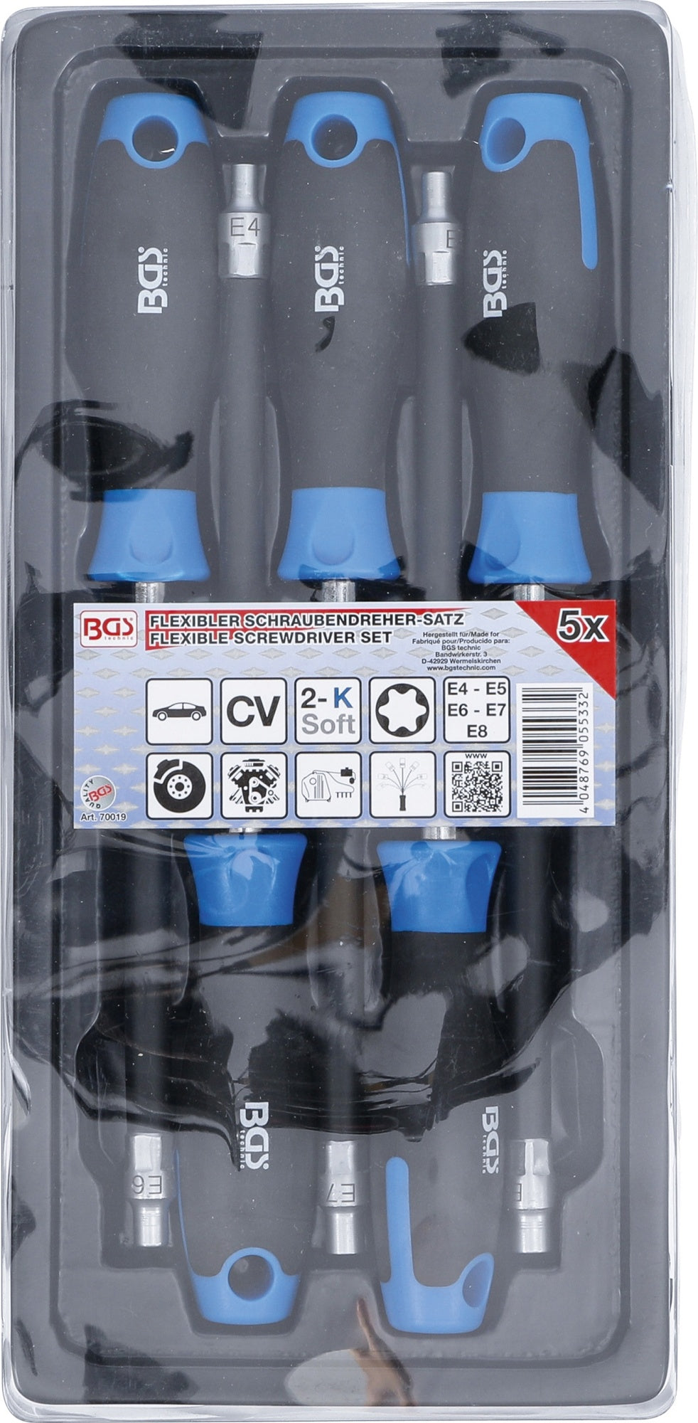 BGS 70019 Satz Flexible Schraubendreher mit Rundgriff E-Profil E4 - E8 Klingenlänge 150mm 5 teilig