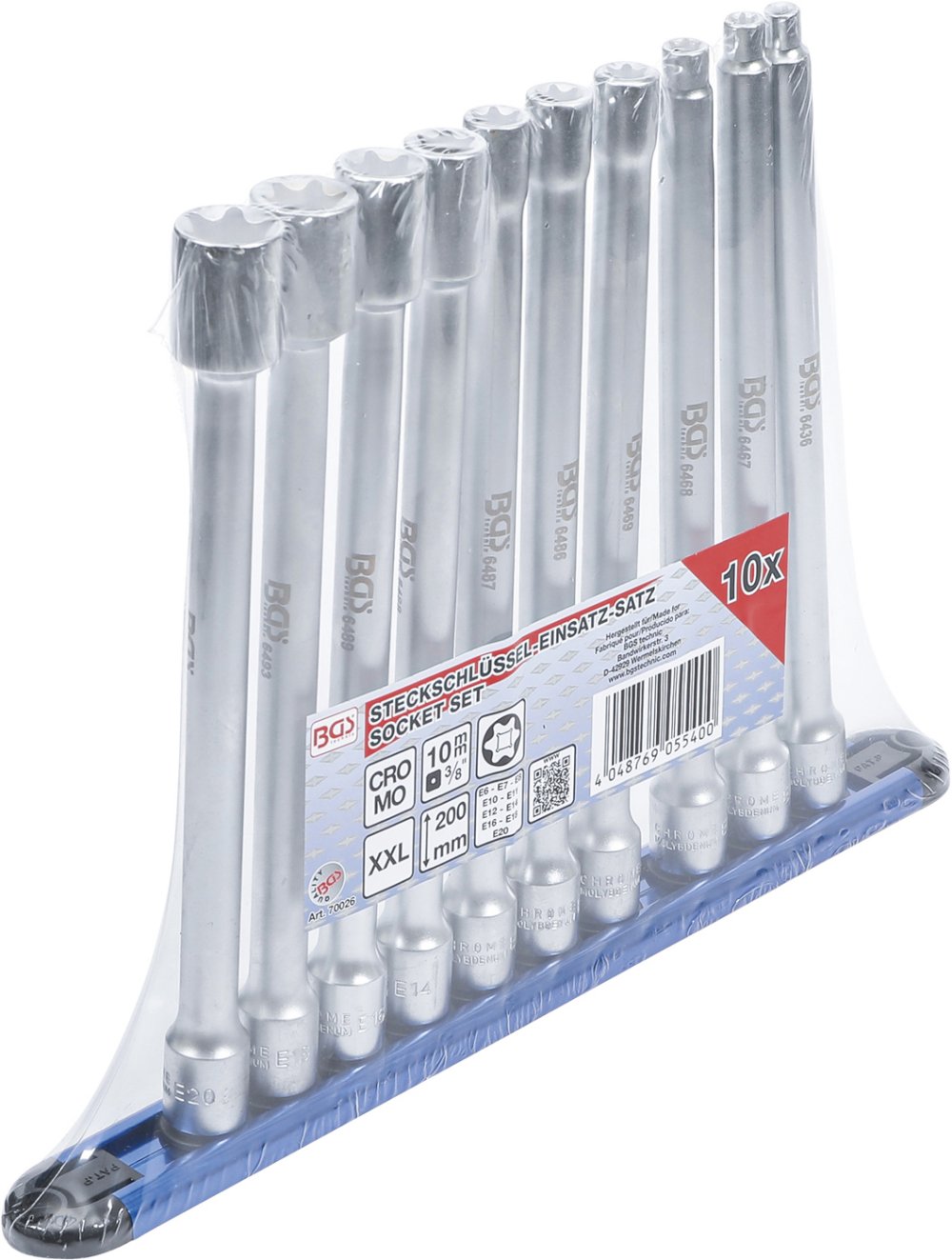 BGS 70026 Satz Steckschlüssel-Einsatz mit E-Profil XXL Innenvierkant 10mm (3/8") SW E6 - E20