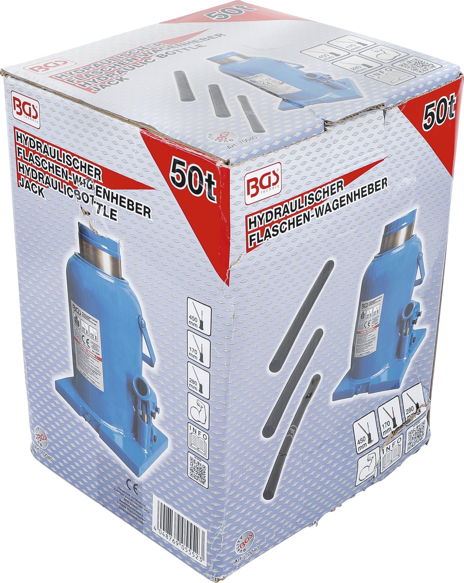 BGS 70040 Hydraulischer Wagenheber Flaschenheber für hohe Fahrzeuggewichte 50t