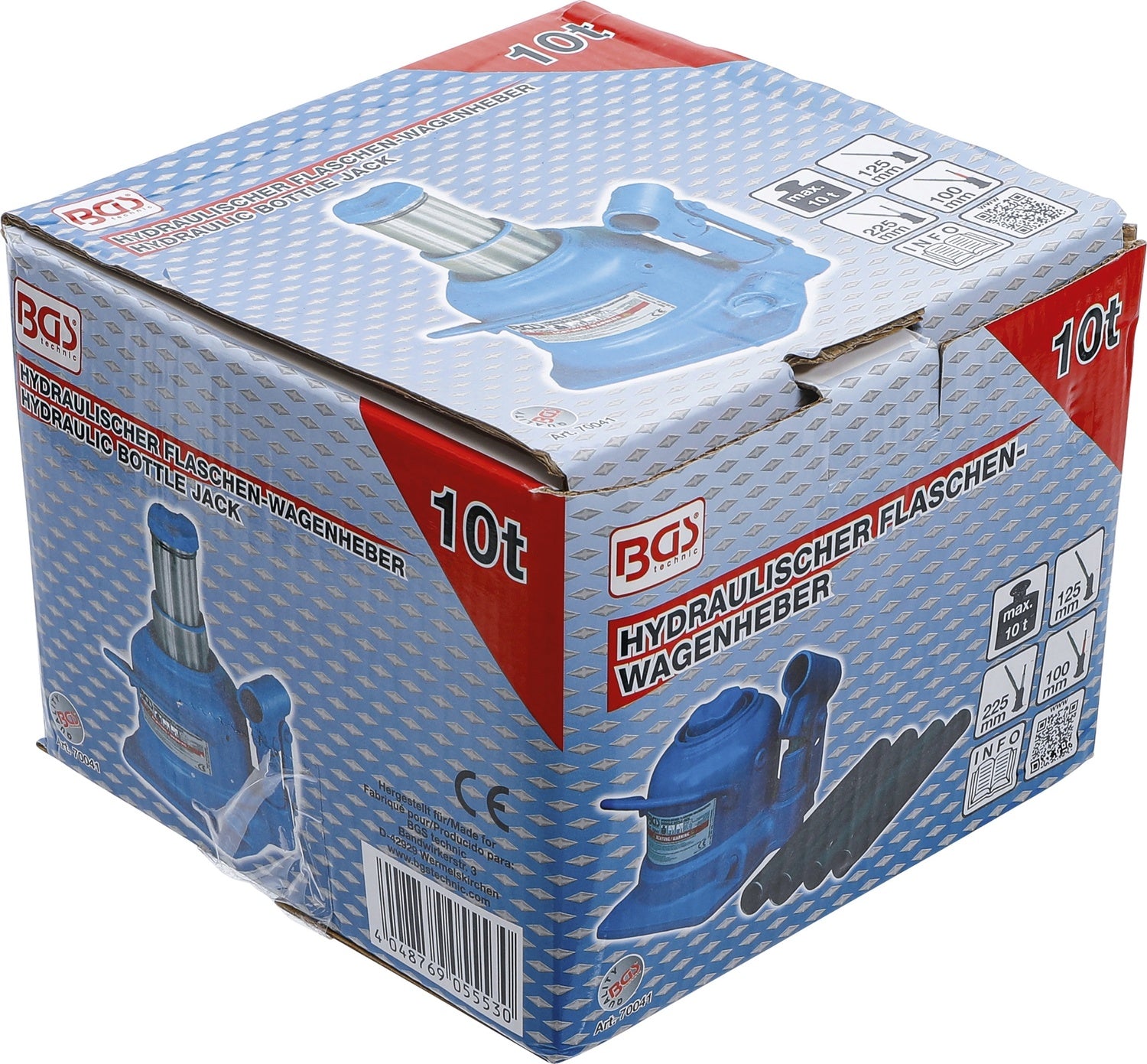 BGS 70041 Hydraulischer Wagenheber Flaschenheber extra flach min Höhe 125mm 10t