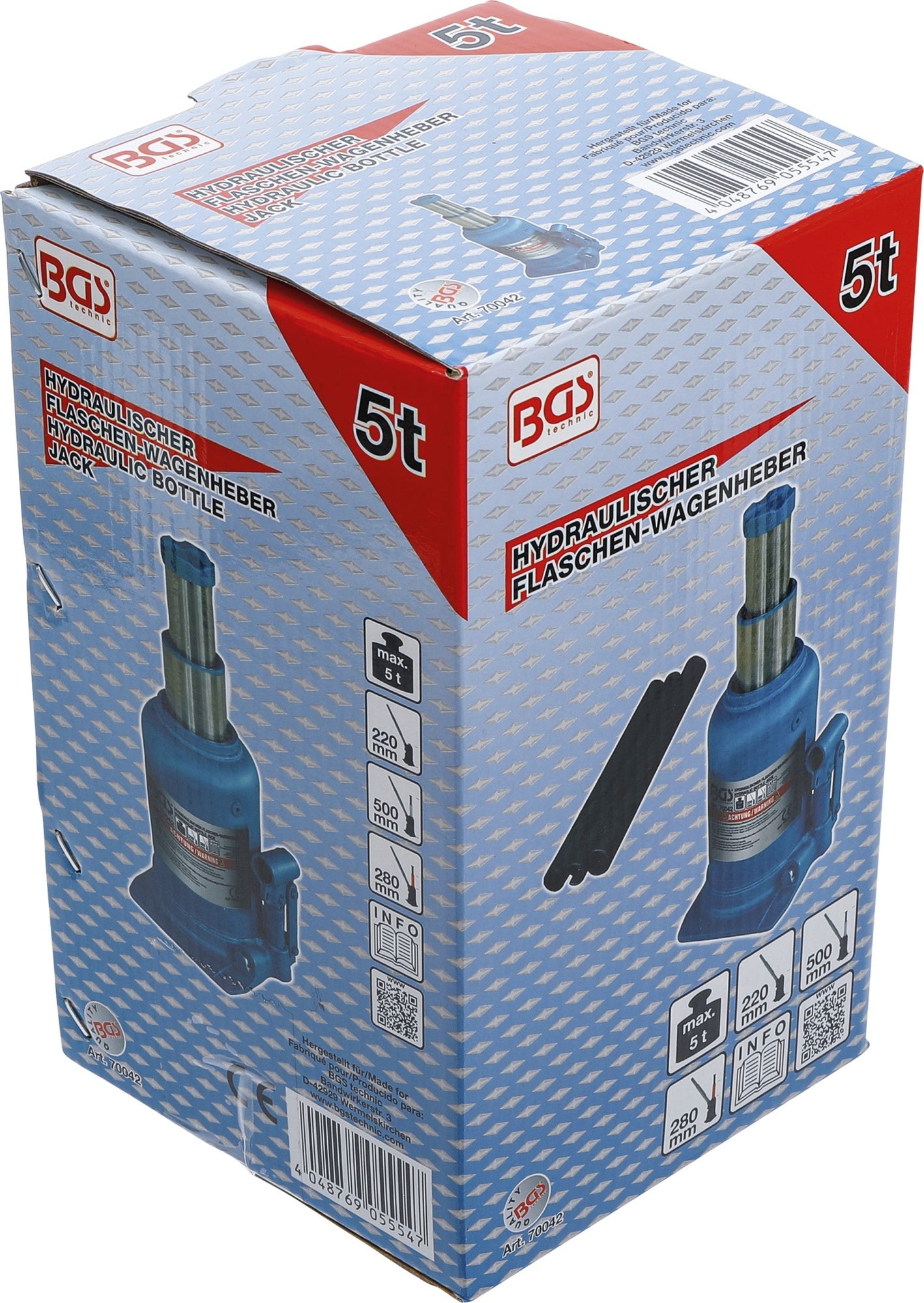 BGS 70042 Hydraulischer Wagenheber Flaschenheber für hohe Fahrzeuggewichte 5t