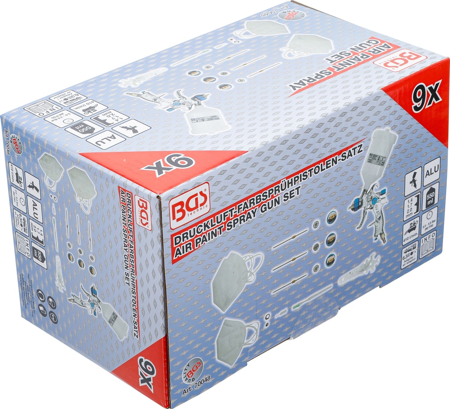 BGS 70048 Druckluft Farbsprühpistole mit 3 Sprühdüsen 1,2 - 1,7 - 2,0mm