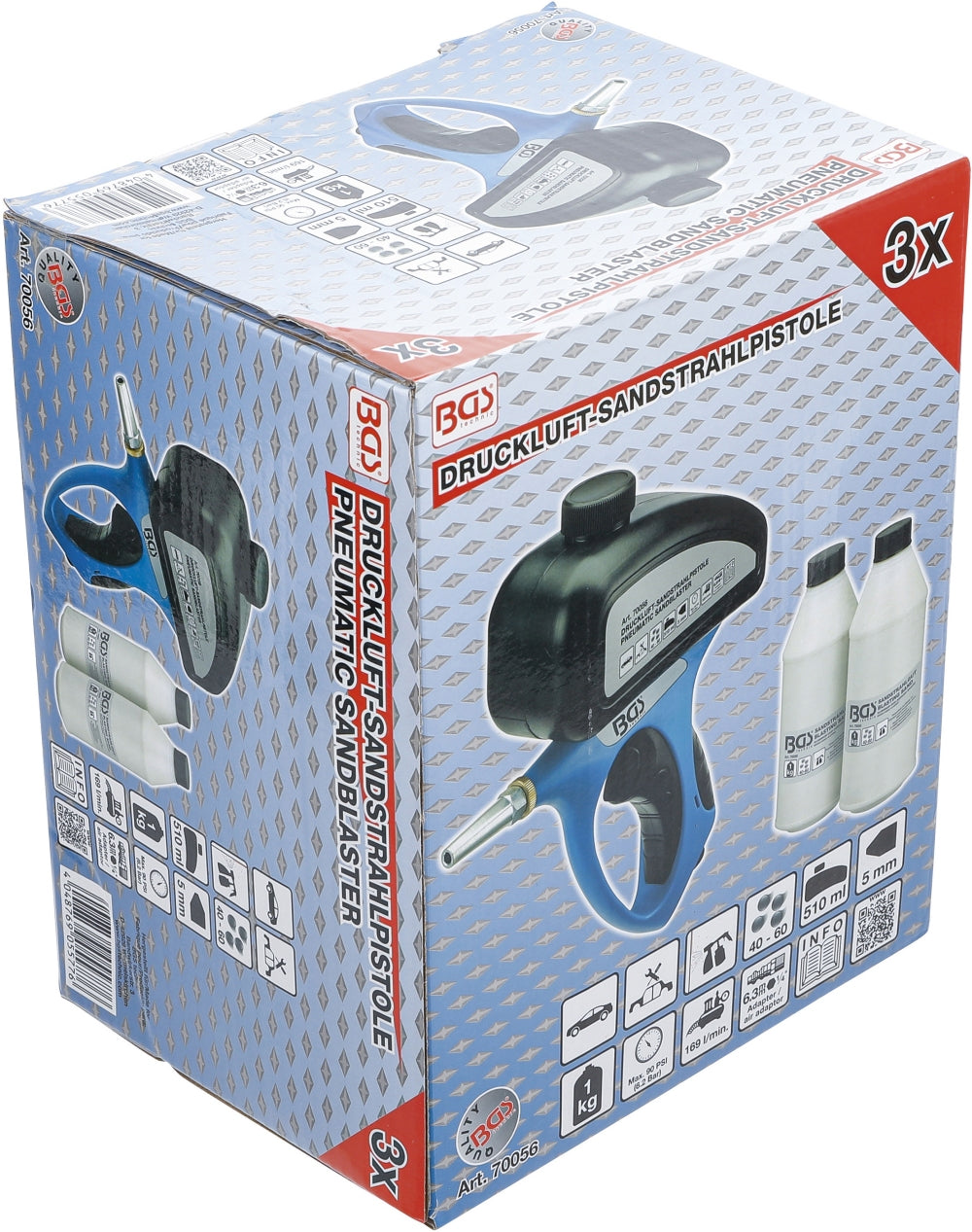 BGS 70056 Druckluft Sandstrahlpistole mit Strahlsand 3 teilig