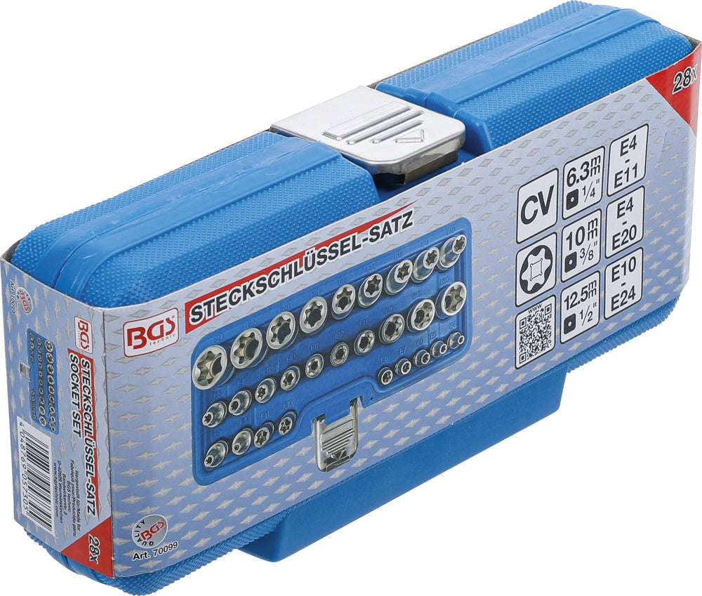 BGS 70099 Satz Steckschlüssel-Einsatz mit E-Profil Innenvierkant 6,3mm (1/4") /12,5mm (1/2") SW E4 - E24