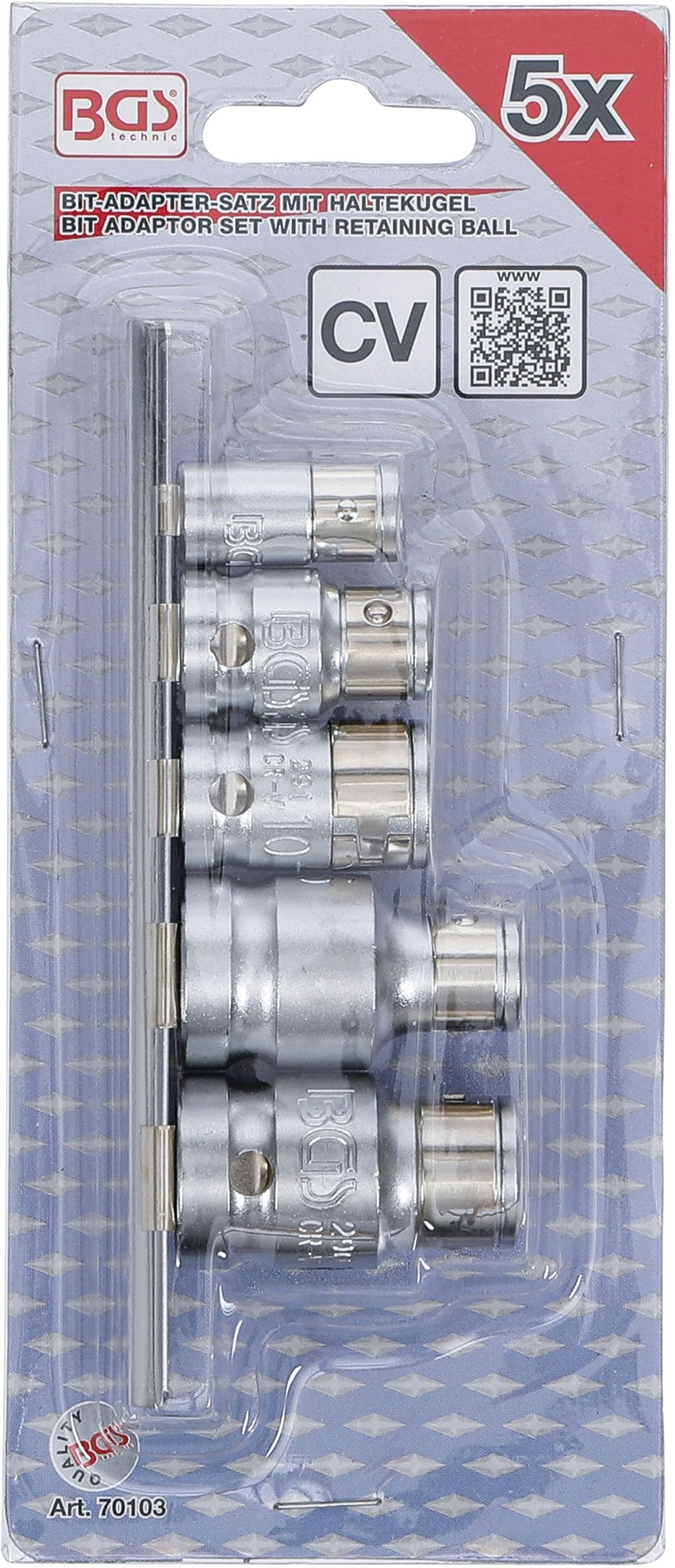 BGS 70103 Satz Adapter Bit mit Haltekugel Innenvierkant 6,3mm (1/4") 10mm (3/8") 12,5mm (1/2") 5 teilig