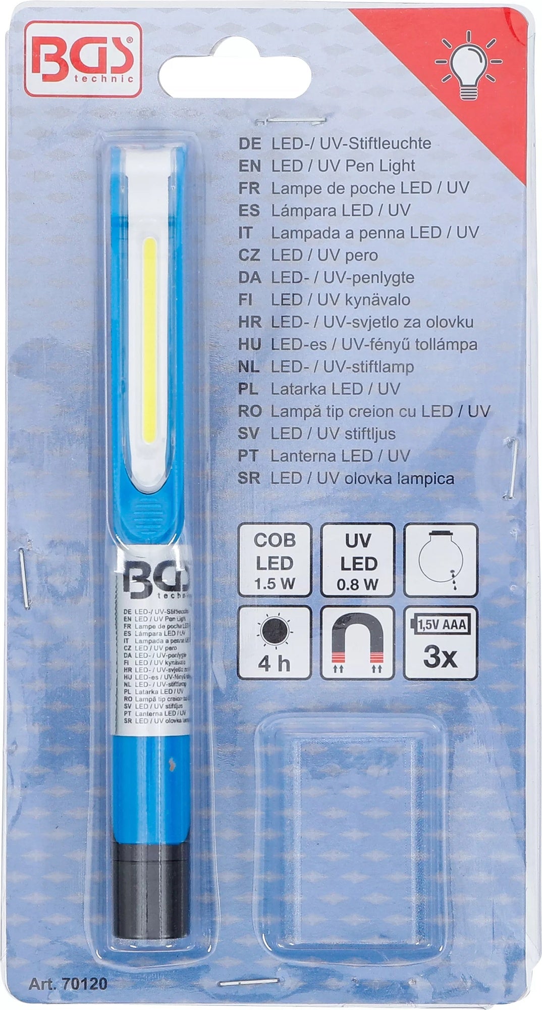 BGS 70120 LED UV Stiftleuchte mit magnetischem Fuß netzunabhängig