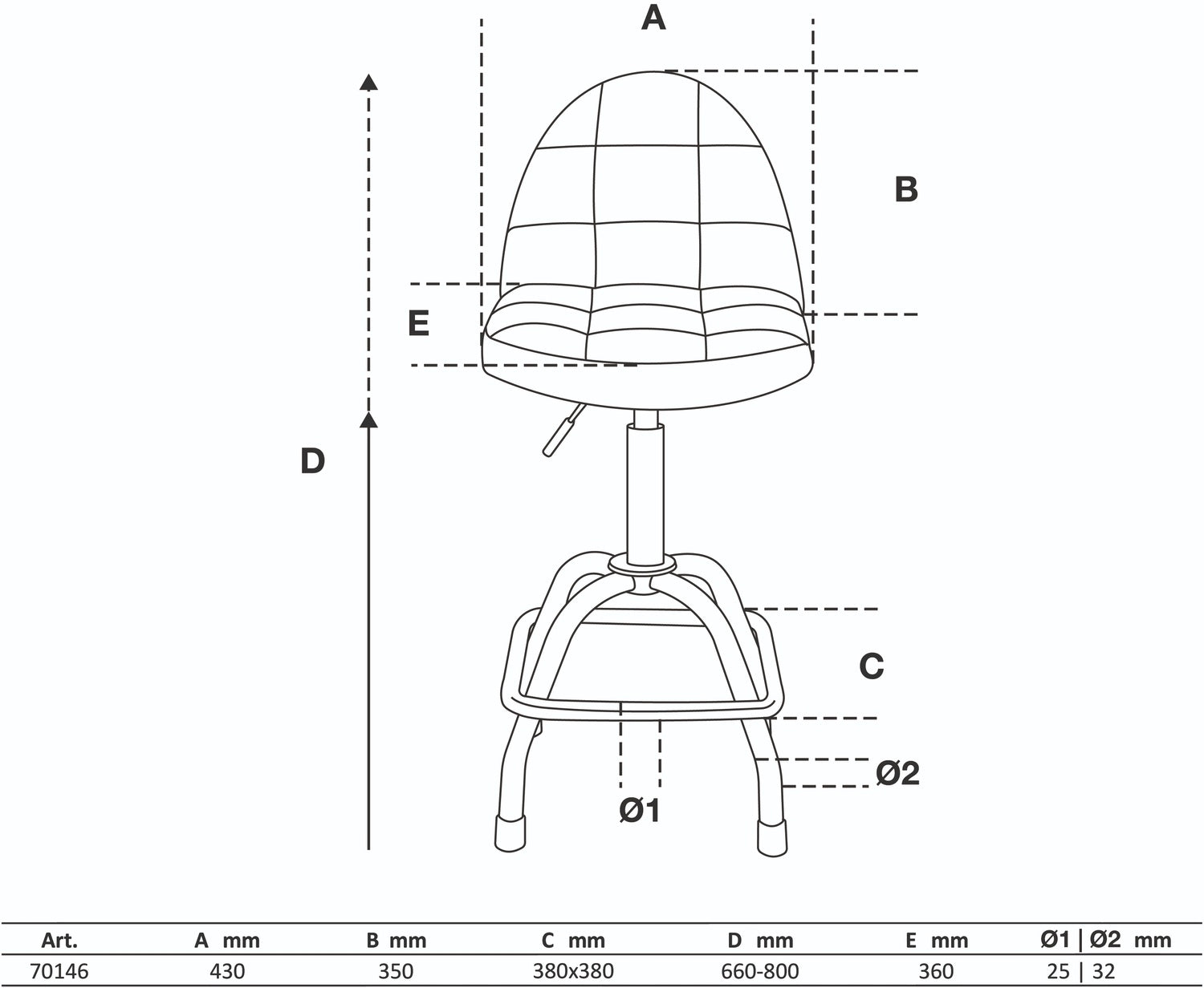 BGS 70146 Werkstatt Stuhl Drehstuhl höhenverstellbar 635-787mm