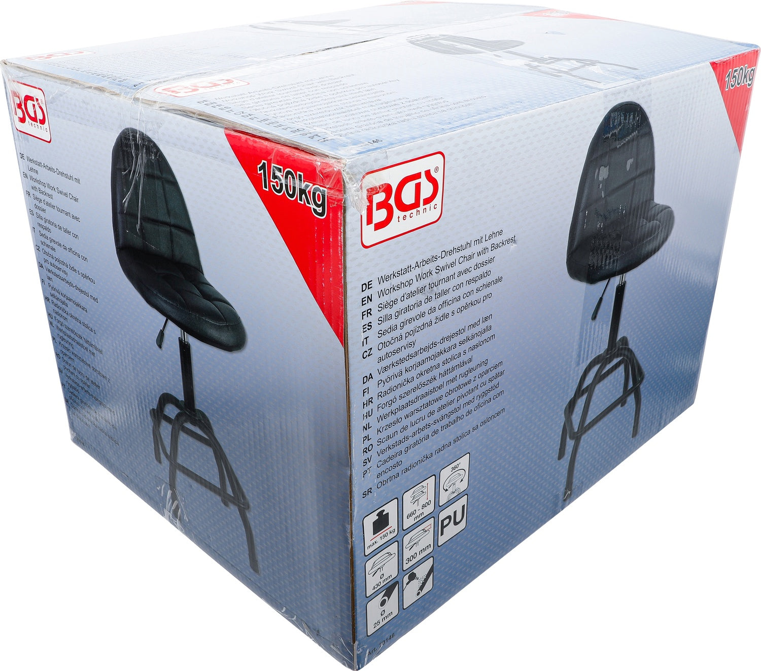 BGS 70146 Werkstatt Stuhl Drehstuhl höhenverstellbar 635-787mm