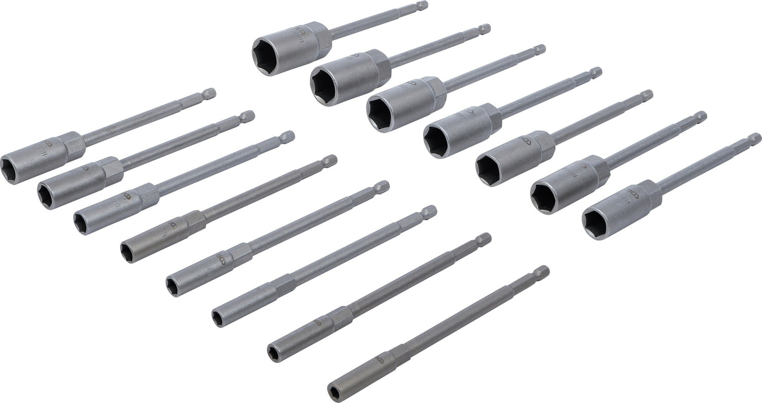 BGS 70147 Satz Steckschlüsseleinsätze Sechskant extra lang Antrieb 6,3mm (1/4") SW 5,5 - 19mm für Bohrmaschinen