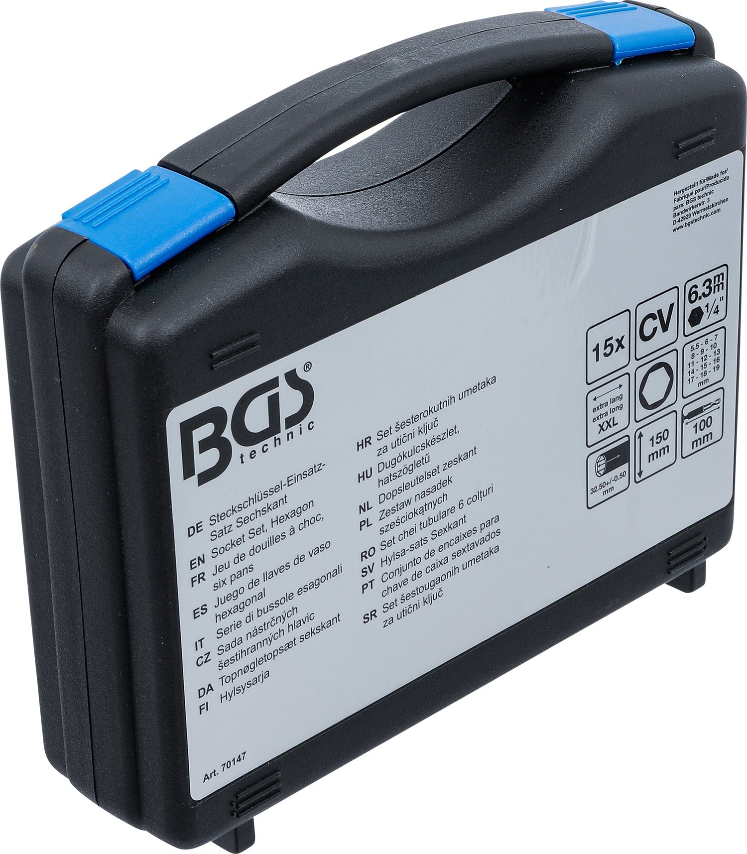 BGS 70147 Satz Steckschlüsseleinsätze Sechskant extra lang Antrieb 6,3mm (1/4") SW 5,5 - 19mm für Bohrmaschinen