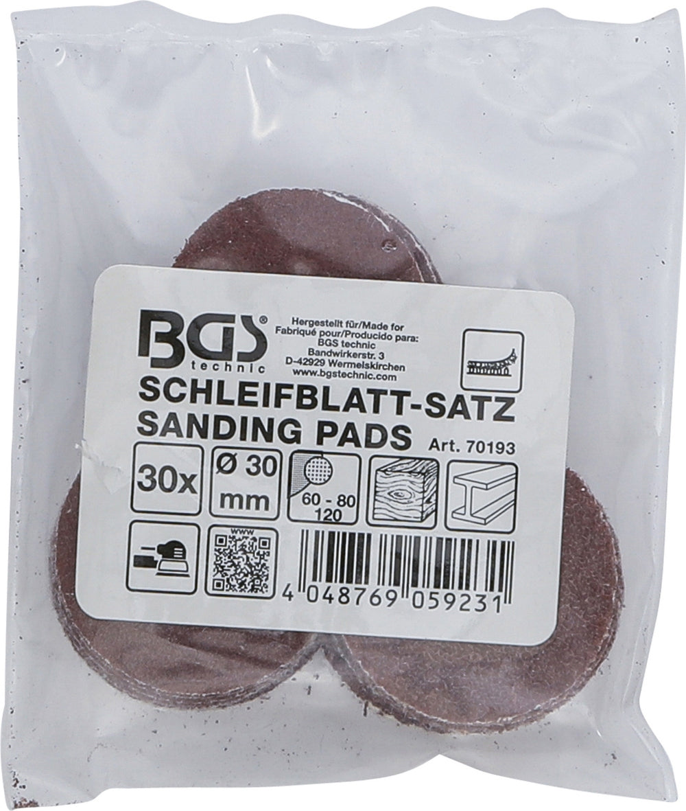 BGS 70193 Satz Schleifblätter für Exzenterschleifer Ø 30mm K 60 - 80 - 120