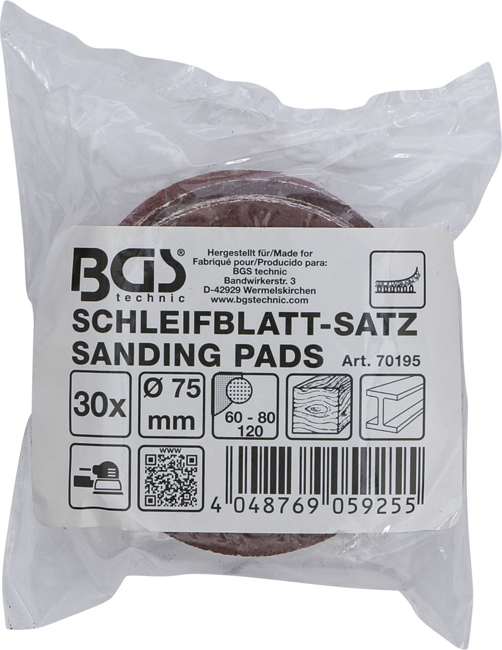 BGS 70195 Satz Schleifblätter für Exzenterschleifer Ø 75mm K 60 - 80 - 120