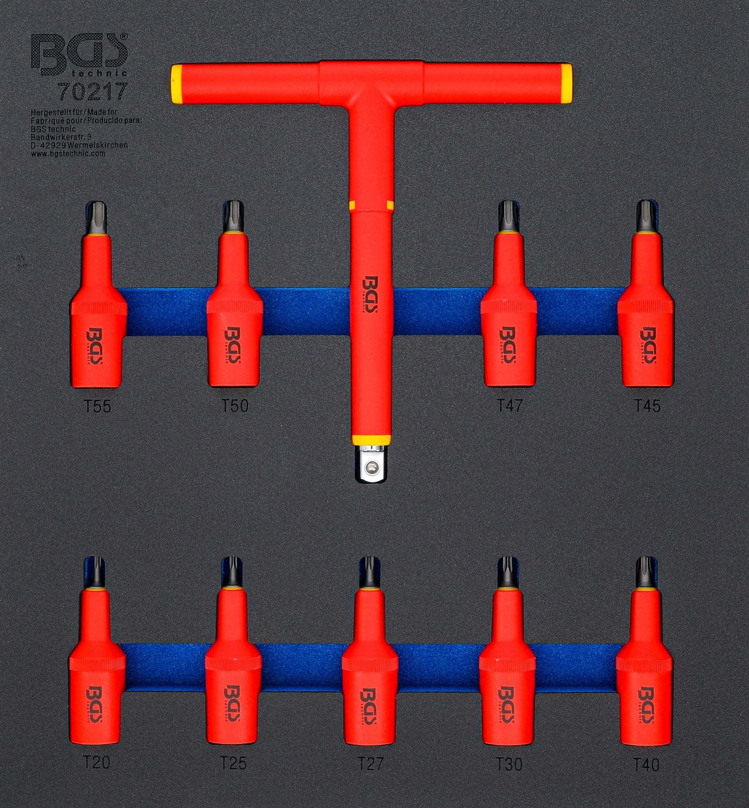 BGS 70217 VDE Satz Biteinsatz Antrieb Innenvierkant 12,5mm (1/2") T-Profil (für Torx) T20 - T55