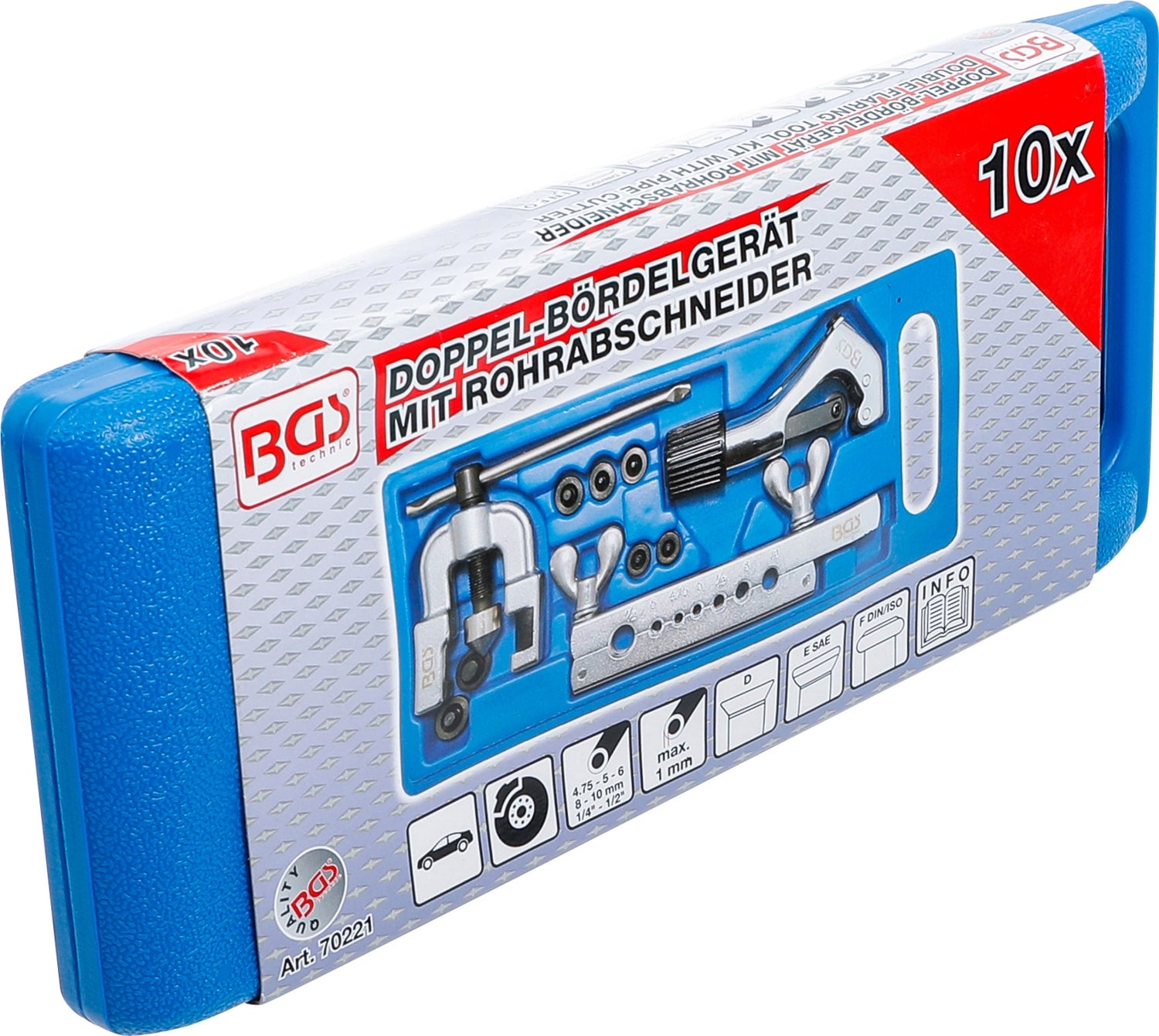 BGS 70221 Doppel Bördelgerät mit Rohrabschneider 10 teilig